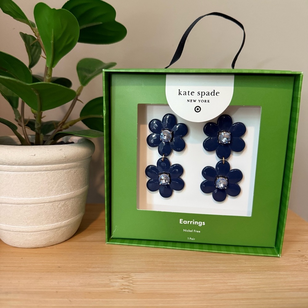 NEW Kate Spade x Target Blue Floral Earrings with Crystal Accents
